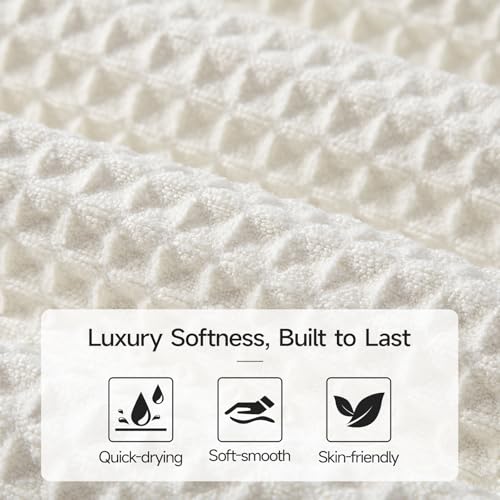 REDKISS Soft 8 Piece Waffle Towel Set, Microfiber, Lighter Weight, Absorbent, Quick Dry, Lint Free Bath Towels for Bathroom, Spa & Hotel – 2 Bath, 2 Hand, 4 Washcloths, Cream - color: Cream