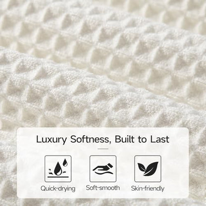 REDKISS Soft 8 Piece Waffle Towel Set, Microfiber, Lighter Weight, Absorbent, Quick Dry, Lint Free Bath Towels for Bathroom, Spa & Hotel – 2 Bath, 2 Hand, 4 Washcloths, Cream - color: Cream