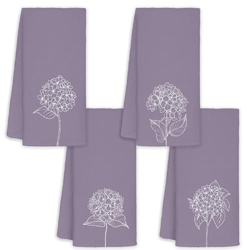 JINYO Minimalist Hydrangea Hand Towels for Bathroom Set of 4, Neutral Botanical Decorative Towels for Kitchen Spa Guest Bathroom Decor, Purple Floral Decor Dish Tea Towels, 16x24 Inch - color: Minimalist Floral Towels-11