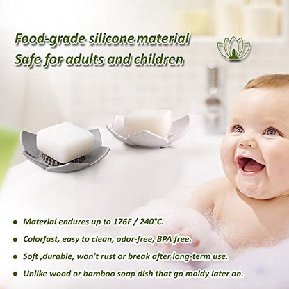 2 Pack Silicone Soap Tray Dishes Soap Holder Saver Draining Bathroom Shower Sink Bathtub - color: 2 Pack, White + Grey