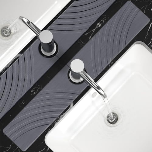 SpaceHacks Stone Faucet Mat for Kitchen Sink - Fast Drying Diatomite Stone Drying Mat, Textured Drainage Sink Protector, Water Splash Guard with Base Pads for Bathroom Counter (23.7x4 in, Dark Gray) - color: Dark Grey, size: 23.7" × 4"