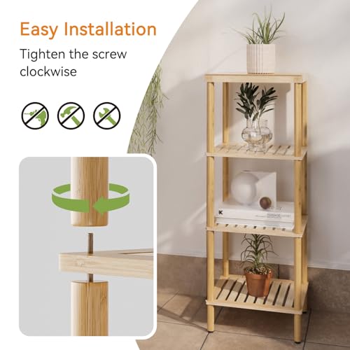 AmazerBath Bamboo Bathroom Shelf, 4-Tier Bathroom Storage Shelf, Multifunctional Storage Rack for Living Room Bedroom Kitchen, Space Saver - size: 4 Tier - Natural