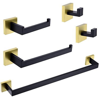 TRUSTMI 5-Piece Bathroom Hardware Set Wall Mount, Black/Gold | SUS304 stainless steel, laser-welded seamless, 23.6" bar, 10.6" ring, 6.3" holder, 2 hooks, hardware included - color: Brushed Gold & Black
