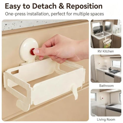 2 Pcs Folding Trash Bag Holder, Removable Suction Cup Kitchen Trash Can Hanging Rack, Collapsible Detachable Garbage Bag Holder, Space Saving Towel Hanger for Kitchen/Bathroom/RV/Cabinets/Dorm Room