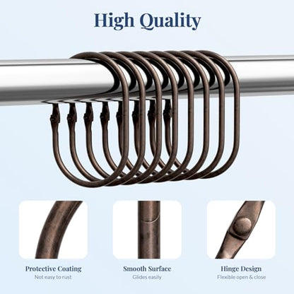 Bathway Shower Curtain Rings, Shower Curtain Hooks Bronze Curtain Rings 12 Pcs Anti-Drop Shower Rings for Curtain, Metal Shower Curtain Rings Rust Proof, Shower Hooks for Shower Curtain Rod - color: Bronze, style: Modern Oval