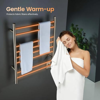 Kibi 24 Inch Wall-Mounted Electric Towel Warmer Rack– 8-Bar 304 Stainless Steel, ETL-Certified, Hardwired or Plug-in, Fast-Heat Up to 122 Degrees F – Heated Towel Rack for Bathroom (Brushed Nickel) - color: Brushed Nickel