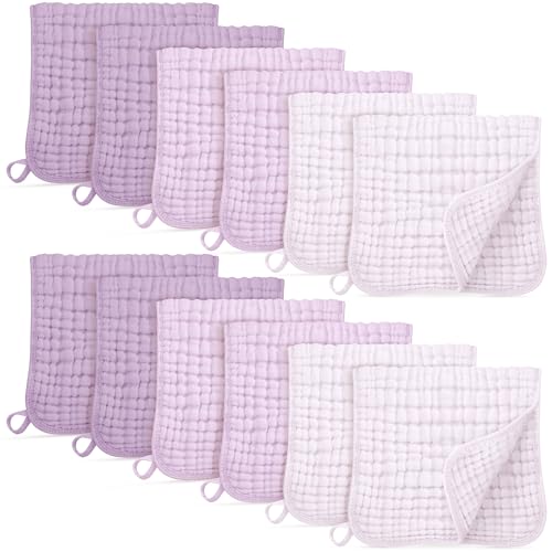 Unnivoll Muslin Burp Cloths for Baby 100% Cotton Burping Cloths for Boys Girls Large 20''X10'' Extra Soft and Absorbent 12 Pack - Gradient Purple - color: Gradient Purple, size: 12 Pack