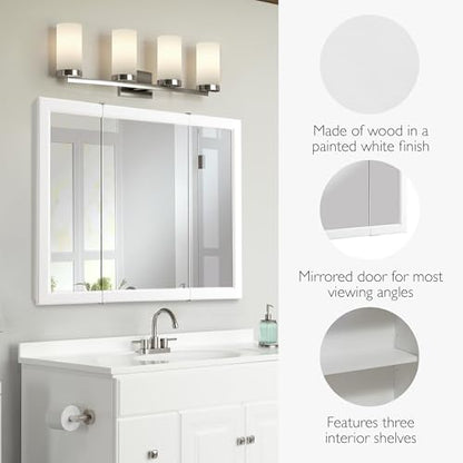 Design House Wyndham Tri-View Medicine Cabinet, 36", White | Wall Mount, Transitional, Wood, Bath, 545103-WHT - color: White, size: 36 in. W x 30 in. H