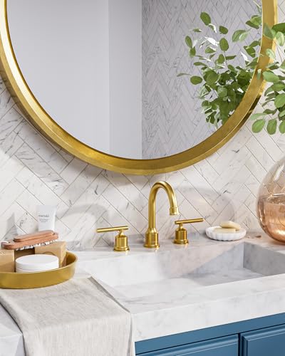 WOWOW Gold Bathroom Faucet 3 Hole Bathroom Sink Faucet Widespread Vanity Faucet 2 Handle Brass Basin Faucet with Pop Up Drain 8 Inch Mixer Tap Antique - color: Brushed Gold, size: Widespread
