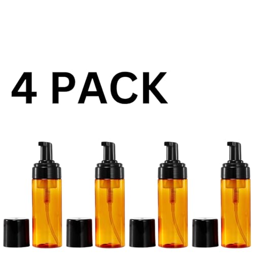 4 Pack of 5 ounce Foaming Pump Bottles – Refillable Amber Plastic Dispenser for Liquid Soap, Face Cleanser, Shampoo, DIY Skincare & Travel – Leakproof & BPA Free