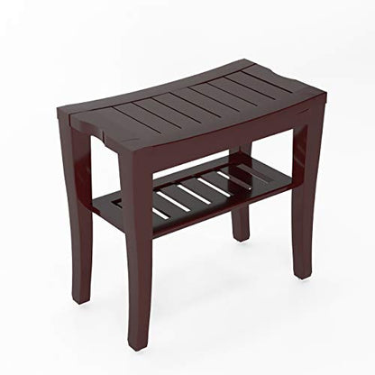 soges Bamboo Shower Bench, Waterproof Shower Stool with Storage Shelf, Wood Bath Organizer Seat, Brown - color: Brown