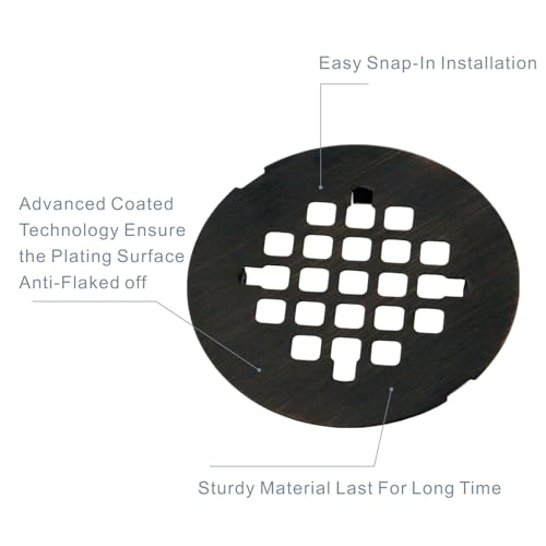 HIDROP Oil Rubbed Bronze Snap-in Shower Drain Cover, 4-1/4" OD Round Grid | Stainless Steel Shower Drain Replacement, 4.25 inch drain cover,Hair Catcher, Easy-to-Install, Bathroom Shower Drain Strainer - color: Bronze