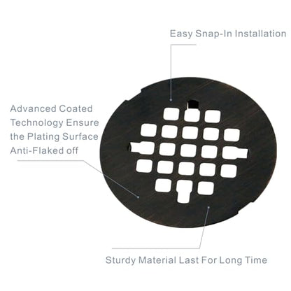 HIDROP Oil Rubbed Bronze Snap-in Shower Drain Cover, 4-1/4" OD Round Grid | Stainless Steel Shower Drain Replacement, 4.25 inch drain cover,Hair Catcher, Easy-to-Install, Bathroom Shower Drain Strainer - color: Bronze
