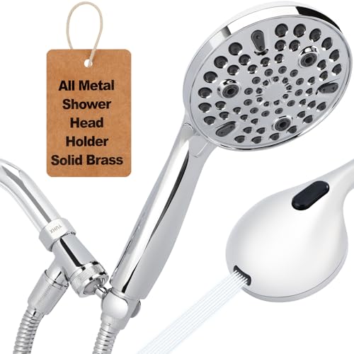 Shower Head with Handheld - All Metal Holder and Long Hose, High Pressure Built-in Power Wash to Clean Tub, Tile & Pets, Multi Mode Adjustment Showerhead Sprayer, Chrome 2.5 GPM - color: Premium Chrome