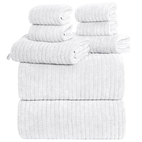 Oversized Bath Towels 8 Piece Towel Set, 2 Extra Large Bath Sheets, 2 Hand, 4 Washcloths, Luxury Soft Super Absorbent Thick Shower Towels for Bathroom, Spa & Hotel, Quick Dry, White - color: White, style: 8 Piece Towel Set