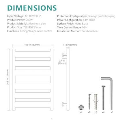 Towel Warmer Rack 6 Bars Towel Warmer Wall Mounted with Timer & Temperature Adjustments Electric Heated Towel Drying Racks for Bathroom