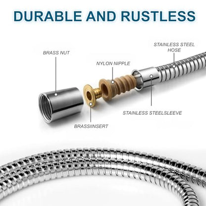59-Inch Extra Long Stainless Steel Shower Hose – Flexible Chrome Handheld Shower Head Hose with Brass Insert & Nut, Perfectly Fits All Types of Faucets