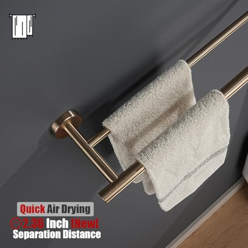 JQK Double Towel Bar Champagne Bronze, 15 Inch 304 Stainless Steel Thicken 0.8mm Towel Rack Holder for Bathroom Washcloths and Hand Towels Wall Mount, Useable Length 12 Inch, TB100L12-CB - color: Champagne Bronze, size: 15 Inch