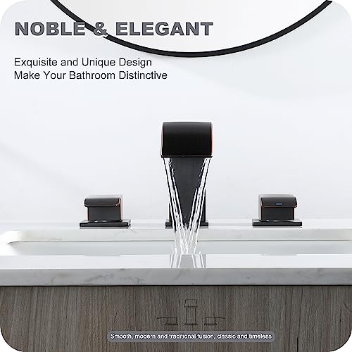 GAGALIFE 8 Inch Waterfall Bathroom Faucets 3 Hole - Oil Rubbed Bronze Widespread Bathroom Faucet with Pop-up Drain, Two Handles Bathroom Sink Faucet, Modern Vanity Sink faucets with Supply Lines - color: Oil Rubbed Bronze, style: With Drain