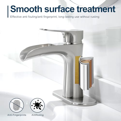 VOTON Bathroom Faucets Brushed Nickel Single Handle Waterfall Sink Faucet One Hole or Three Holes with Deck Mount Vanity Farmhouse RV Vessel Basin Faucet - color: B-Brushed Nickel, style: Without Drain