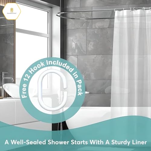 Paramexview® Shower Curtain Liner Clear 72x72 Heavy Duty and Premium PEVA Non-Toxic 8G Thickness Pre-Hooked 12 Metal Groomets PEVA Shower Curtain Liner with 3 Rustroof Magnet Weights