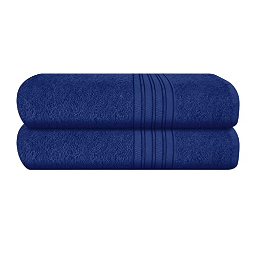 BOUTIQUO 100% Cotton 2 Pack Bath Towel Set 28x55, Eco-Friendly Large Bath Towels, Compact Quickdry Lightweight Soft & Highly Absorbent Bath Towel, Ideal for Everyday Gym Travel Camp Pool - Navy Blue - color: Navy Blue, size: 2 Pack Bath Towel