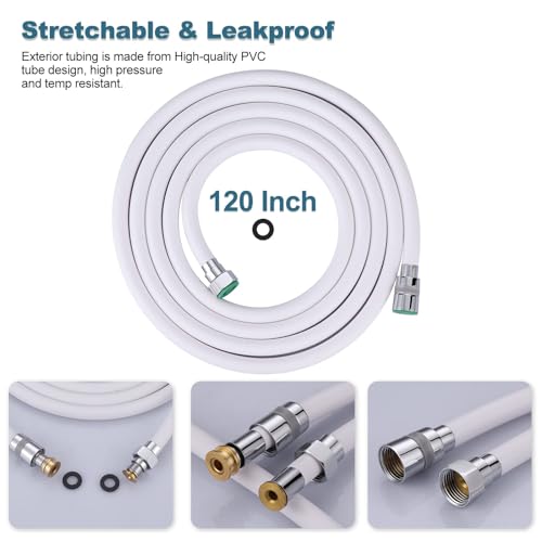 Shower Hose, 120 Inches Extra Long Shower Head Hose Extension for Bathing Toilet Cleaning Dogs Bathroom Bathing White Handheld Shower Hose - color: White, size: 120inch