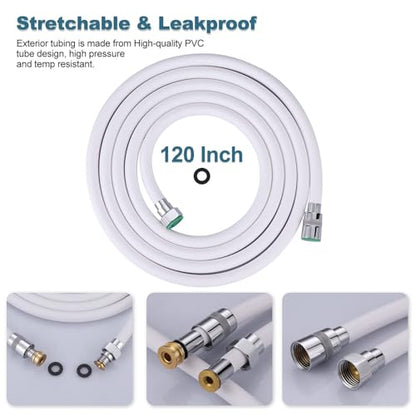 Shower Hose, 120 Inches Extra Long Shower Head Hose Extension for Bathing Toilet Cleaning Dogs Bathroom Bathing White Handheld Shower Hose - color: White, size: 120inch