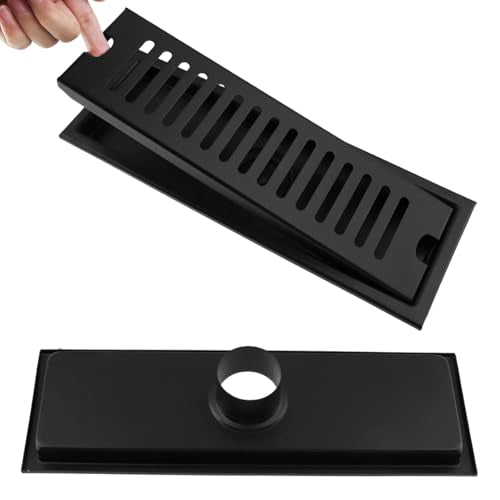 Dnyta 12 Inch Linear Shower Floor Drain for Bathroom (Black, Fence Style) | 304 Stainless Steel Rectangular Shower Drain with Drain Grate Removable & Hair Strainer, for Bathroom Kitchen Hotel or Toilet - style: Black Fence Style + Stainless Steel Strainer