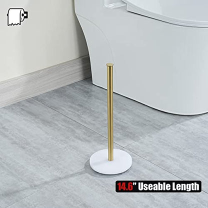 JQK Toilet Paper Storage Stand White Gold, 304 Stainless Steel Tissue Reserve Holder Dispenser for Bathroom, Brushed Gold, TPS180-WG - color: Gold & White Base