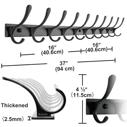 SKOLOO Coat Rack Wall Mounted - 10 Hooks, Heavy Duty, Stainless Steel, Metal Wall Hangers, Sturdy Coat Hooks for Hanging Coats, Jacket, Clothes, Hat, Black - color: Black, size: 10 Hook(1 Pack)