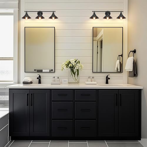 Upgrade Black Farmhouse Bathroom Light Fixtures, Vanity Lights for Bathroom | 32" Larger Size, Solid Metal Shade, Matte Black Vanity Light, 32"-48" Mirror, 3-Light Rustic Industrial Kitchen Wall Sconce - size: 3-Light