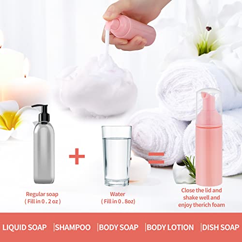 GliSun 36 Pcs Foam Pump Bottle 2oz Empty Refillable Travel Dispenser | for Hand Soap, Lash Shampoo, Body Wash, Dish Soap, Cleaning, Cosmetics, Travel Size, BPA-Free, Refillable - color: Pink
