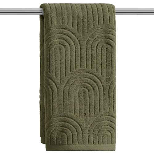 Artoid Mode 1 Pc Olive Green 3D Arched Stripes Jacquard Hand Towels for Bathroom, 100% Cotton Soft Absorbent Bathroom Decor Towels, 13.7 x 29.5 Inch - color: Olive Green, size: 13.7" x 29.5", 1PC