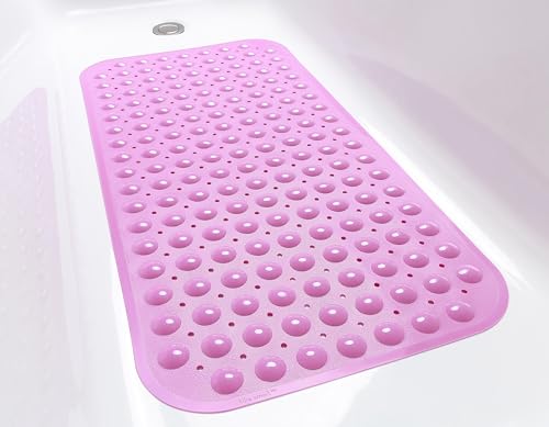 Large Non-Slip Bathtub & Shower Mat 31”x16” (Smooth/Non-Textured Tubs Only) Safe, Clean, Machine-Washable, Superior Grip&Drainage, Vinyl, Opaque Pink - color: Opaque Pink, size: Large (31"x16")