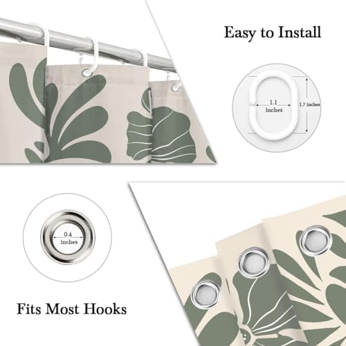 84" Extra Long Bathroom Shower Curtain, Sage Green Boho Wildflower Floral Design, 72x84 Inch Polyester Fabric with 12 Hooks - color: Green, size: 72"W x 84"L (Pack of 1)