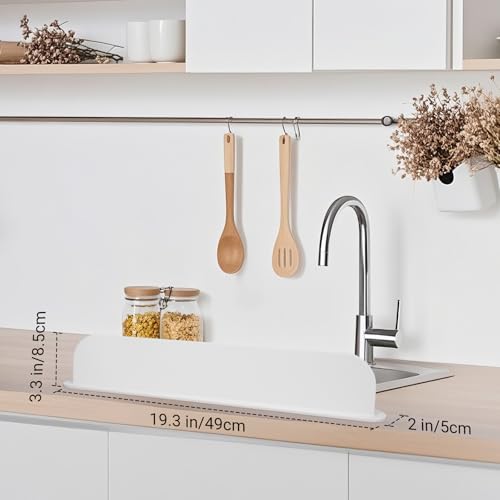 19.3 inch Silicone Sink Splash Guard, Splash Guard for Kitchen Sink Area, Backsplash Protector for Kitchen Countertop & Bathroom Bathtub with Non-Slip Strong Suction, White - color: White