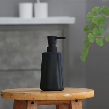 YAUKPH Small Soap Dispenser for Bathroom and Kitchen Matte Black | Modern Farmhouse Striped Style Plastic Hand Soap Dish Soap Dispenser with Pump - color: Black