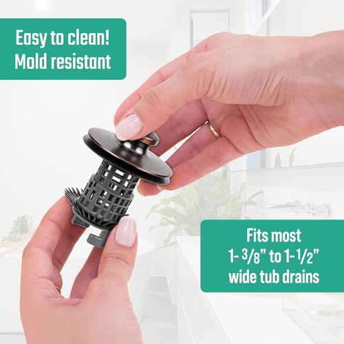 Drain Buddy Ultra Flo No Installation 2 in 1 Clog Preventing Tub Drain Stopper and Hair Catcher for 1 3/8" to 1.5" Bathtubs and Utility Sinks Oil Rubbed Bronze Metal Cap - color: Oil Rubbed Bronze
