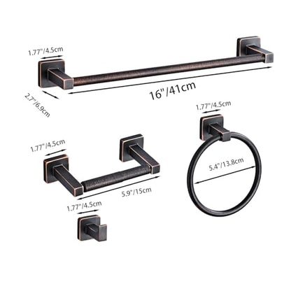 Bathroom Hardware Set 4 Pieces,Oil Rubbed Bronze Towel Bar Set Stainless Steel Wall Mounted, Includes 16In Hand Towel Bar, Towel Ring, Robe Towel Hooks,Toilet Paper Holder, Bathroom Towel Rack Set - color: Oil Rubbed Bronze, size: 16Inch