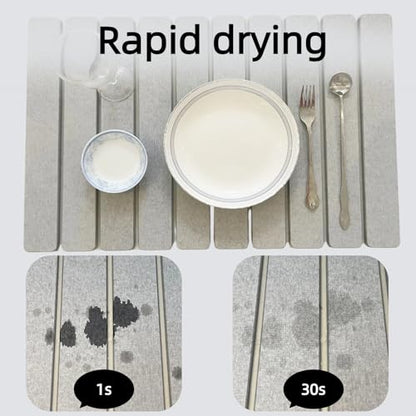 Collapsible Stone Dish Drying Mat for Kitchen Counter - 24" x 16" Diatomaceous Earth Mat, Super Absorbent & Quick Dry, Include Anti-Slip Pad & Sanding Tool, Grey