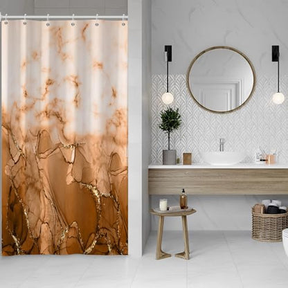 Brown Marble Stall Waterproof Shower Curtain 36x72 inches | RV Small Shower Curtain Set for Bathroom, Abstract Modern, Machine Washable, Easy to Install with Hooks, Ombre White Brown - color: Brown, size: 36"W x 72"L (Pack of 1)