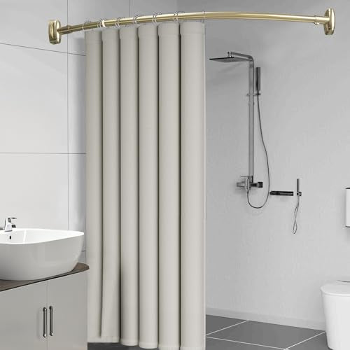TOPROD Curved Shower Curtain Rod 48-72 Inches Adjustable Round Shower Rods | Gold,Rounded Bowed,Stainless Steel,More Shower Space,Need to Drill,for Bathroom, Bathtub - color: Bright Gold