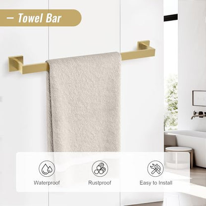 YACVCL Brushed Gold Bathroom Hardware Accessorie Set 23.6 Inch Towel Bar Set 5-Pieces Towel Rack&Holder Set for Bathroom,Upgraded Toilet Paper Holder with Shelf,Stainless Steel Wall-Mounted - color: 5 Pcs Brushed Gold