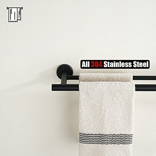 JQK Black Double Towel Bar, 20.5 Inch 304 Stainless Steel Thicken 0.8mm Towel Rack Bathroom, Towel Holder Matte Black Wall Mount, Useable Length 18 Inch, TB100L18-PB - color: Matte Black, size: 20.5 Inch