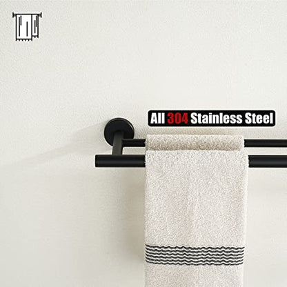 JQK Black Double Towel Bar, 20.5 Inch 304 Stainless Steel Thicken 0.8mm Towel Rack Bathroom, Towel Holder Matte Black Wall Mount, Useable Length 18 Inch, TB100L18-PB - color: Matte Black, size: 20.5 Inch