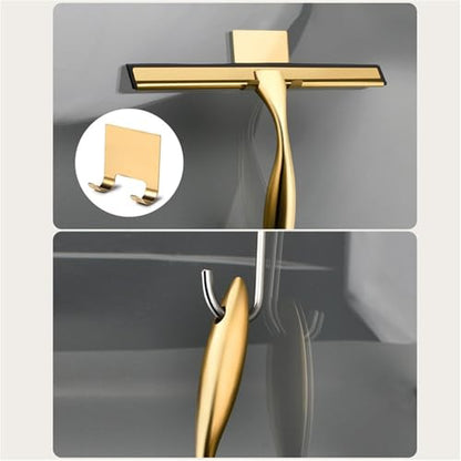 Stainless Steel Window Glass Cleaning Tool with Handle Silicone Rubber Brush Bathroom Shower Squeegee Kitchen Car Mirror Wipers,Gold,35.5 * 18cm - size: 35.5*18cm