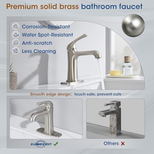 Brushed Nickel Bathroom Faucet, Brass Single Hole Bathroom Faucets for 1 or 3 Holes, Vanity Faucet with Supply Lines and Deck Plate, Pop Up Drain - color: A-Brushed Nickel