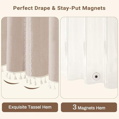 BTTN 3 in 1 Shower Curtain with Liner, 80 Inch Long Boho Linen Striped Cloth Shower Curtain Set with Hook, Large Modern Farmhouse Bohemian Waterproof Fabric Shower Curtain for Bathroom, Taupe, 72x80 - color: Taupe With Liner, size: 72"W x 80"L (Pack of 1)