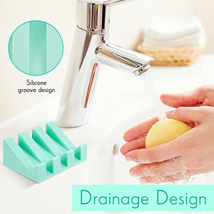 2 Pieces Silicone Soap Dish Self Draining Soap Dish Shower Waterfall Bar Soap Holder Tray with Drain Soap Saver for Kitchen Bathroom Accessories (Turquoise) - color: Turquoise
